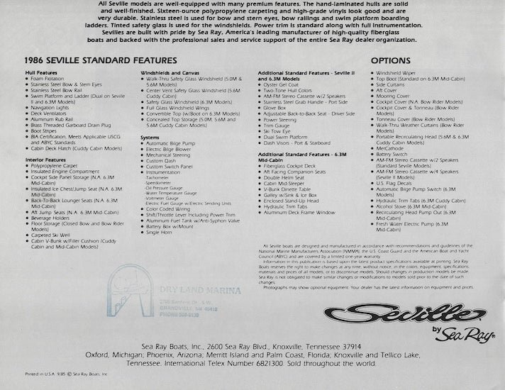 Sea Ray 1986 Seville Brochure