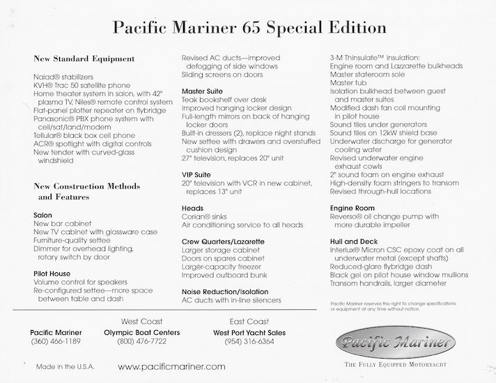 Pacific Mariner 65 SE Brochure