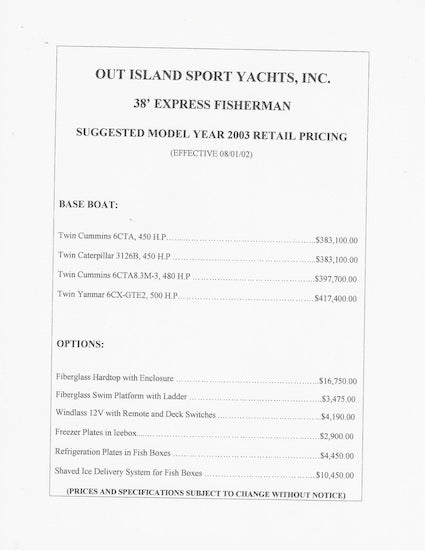 Out Island 38 Express Specification Brochure