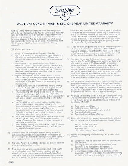 West Bay SonShip 78 Motor Yacht Specification Brochure