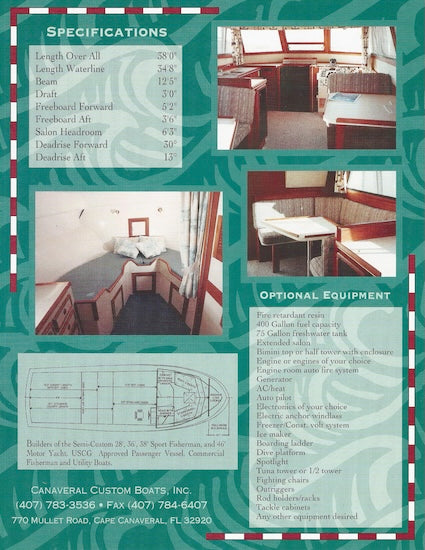 Canaveral 38 Sport Fisherman Specification Brochure