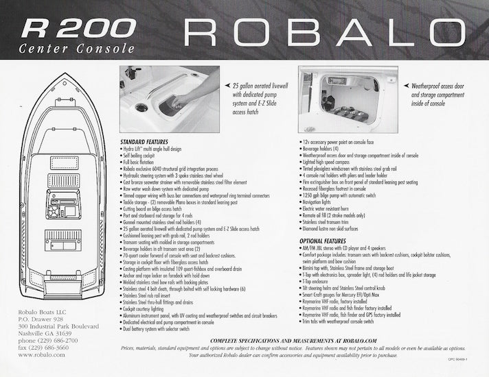 Robalo R200 Center Console Specification Brochure
