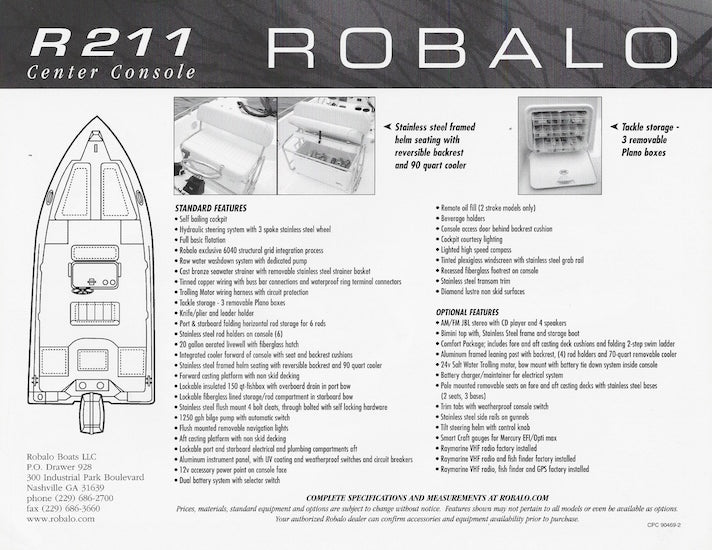 Robalo R211 Center Console Specification Brochure