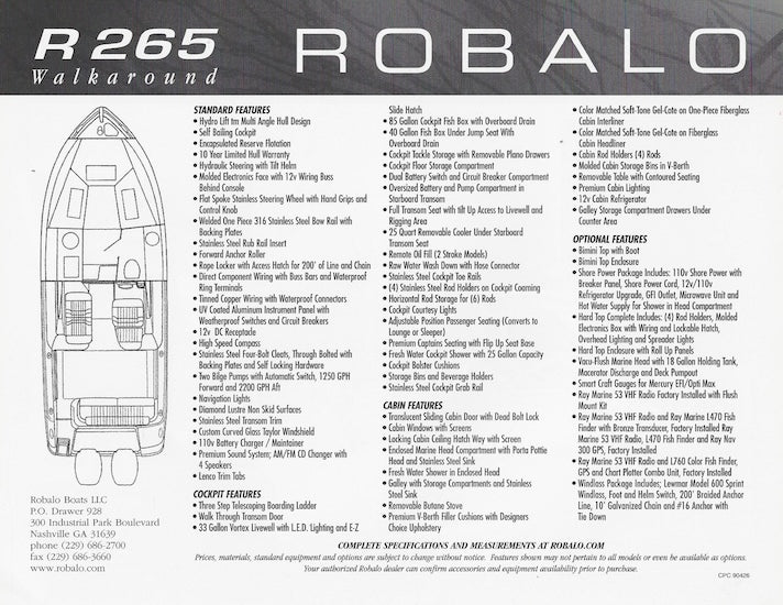 Robalo R265 Walkaround Specification Brochure