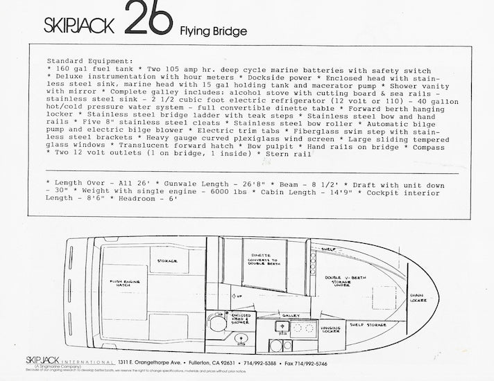 Skipjack 26 Flying Bridge Specification Brochure