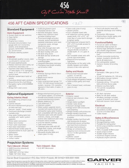 Carver 456 Aft Cabin Motor Yacht Specification Brochure