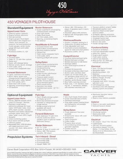 Carver 450 Voyager Pilothouse Specification Brochure