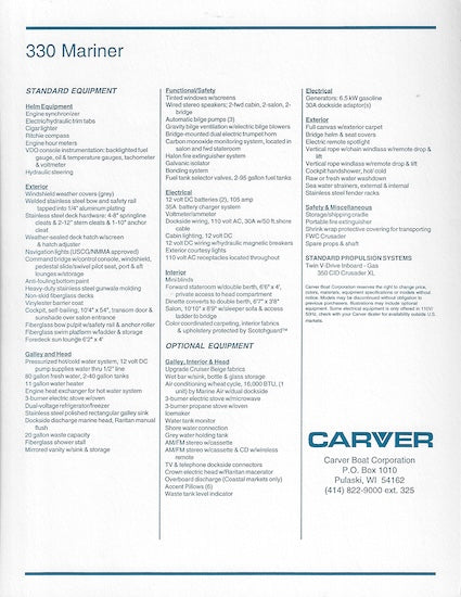 Carver 330 Mariner Specification Brochure