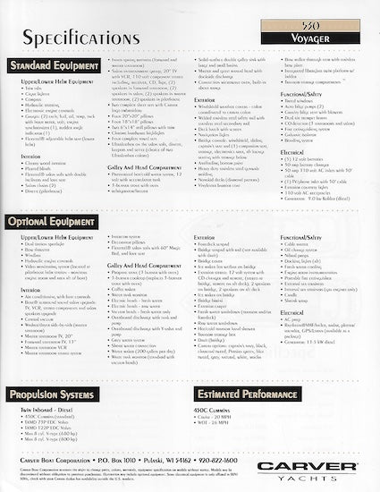 Carver 530 Voyageur Specification Brochure