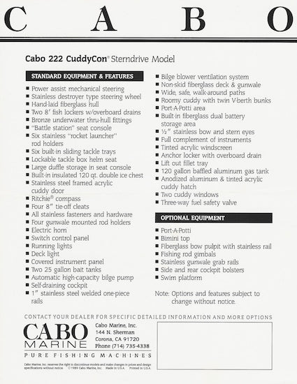 Cabo 222 CuddyCon Brochure