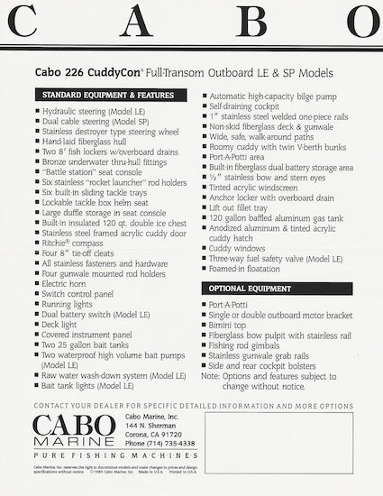 Cabo 226 CuddyCon Brochure