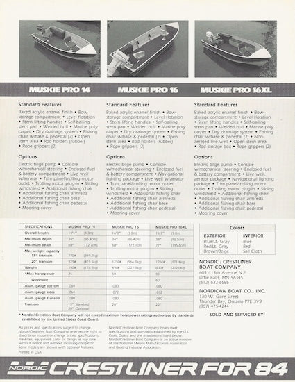 Crestliner Muskie Pro Series Specification Flyer Brochure