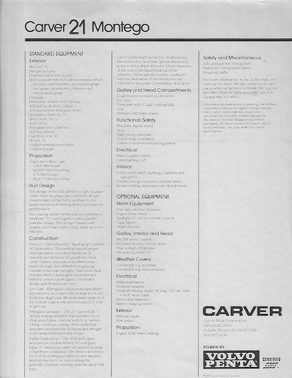 Carver 21 Montego Digital Specification Brochure