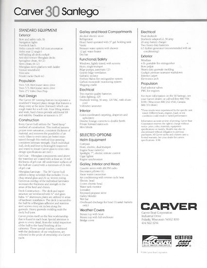 Carver 30 Santego Specification Brochure