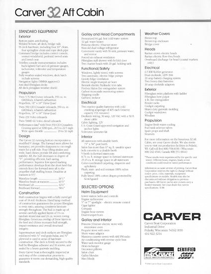 Carver 32 Aft Cabin Specification Brochure