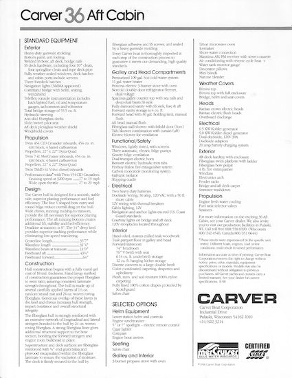 Carver 36 Aft Cabin Specification Brochure