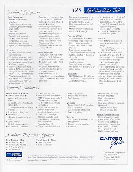 Carver 325 Aft Cabin Specification Brochure