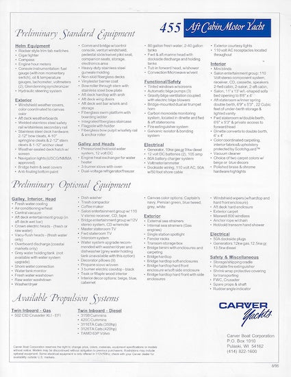 Carver 445 Aft Cabin Motor Yacht Specification Brochure