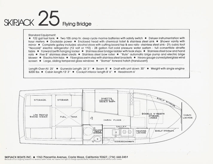Skipjack 25 Flying Bridge Preliminary Specification Brochure