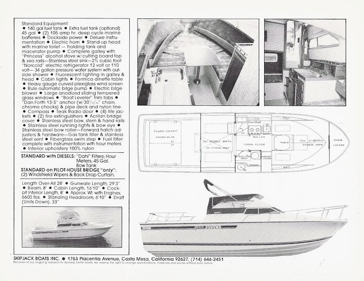 Skipjack 28 Flying Bridge Specification Brochure