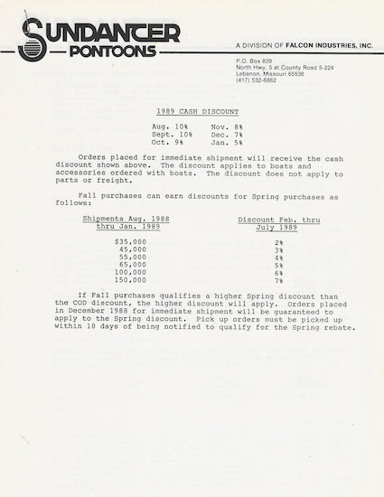 Sundancer 1989 Brochure