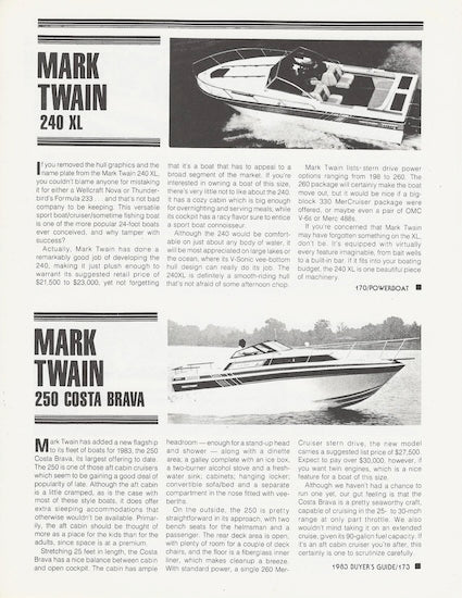 Mark Twain Powerboat Buyer’s Guide Magazine Reprint Brochure