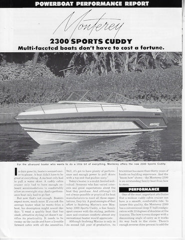 Monterey 2300 Sports Cuddy Powerboat Magazine Reprint Brochure