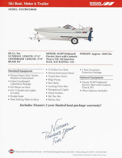 Nissan Ski Boat EM170ZX90SB Brochure