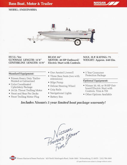 Nissan Bass Boat EM315N40BA Brochure