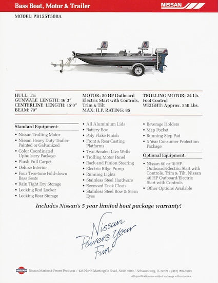 Nissan Bass PB155T50BA Boat Brochure