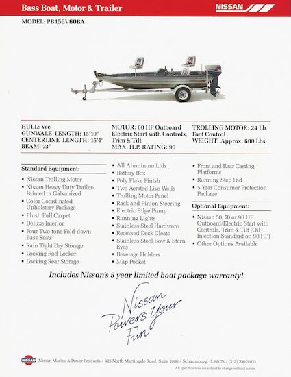 Nissan Bass PB156V60BA Boat Brochure
