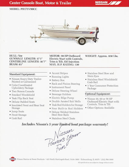 Nissan Center Console PB171V90CC Boat Brochure