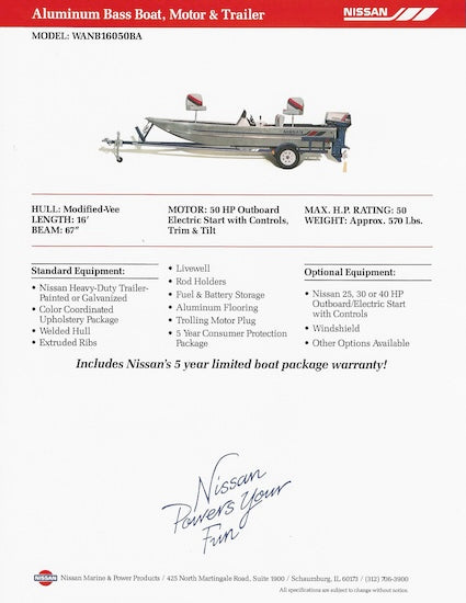Nissan Aluminum Bass WANB16050BA Boat Brochure