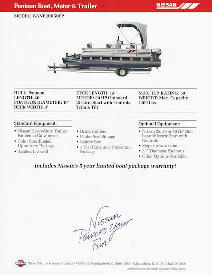 Nissan Pontoon WANP20050FP Boat Brochure
