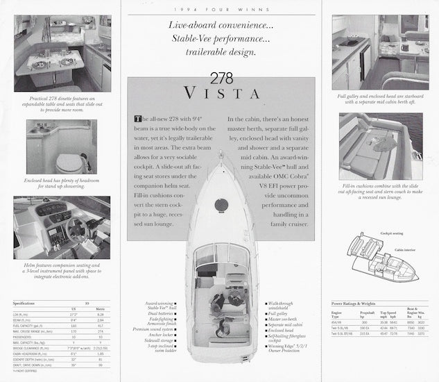 Four Winns 278 Vista Specification Brochure