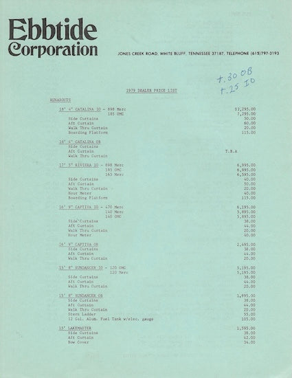 Ebbtide / Dyna-Trak 1979 Brochure