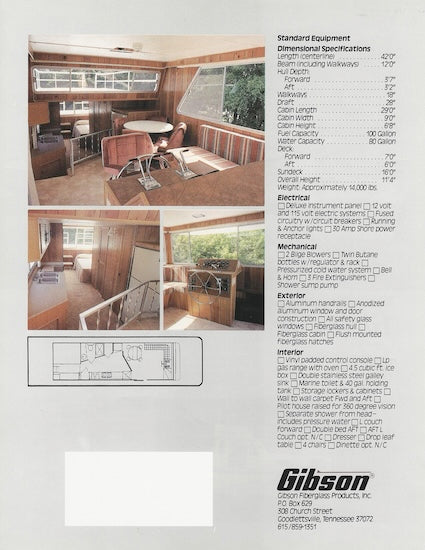 Gibson 42 Houseboat Specification Brochure