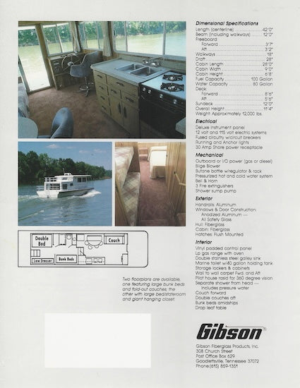 Gibson 42 LC Houseboat Specification Brochure