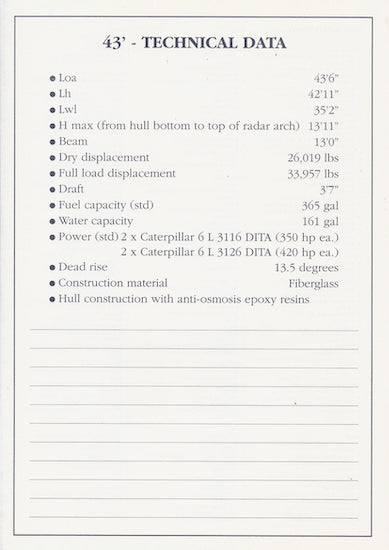 Ferretti 43 Specification Brochure