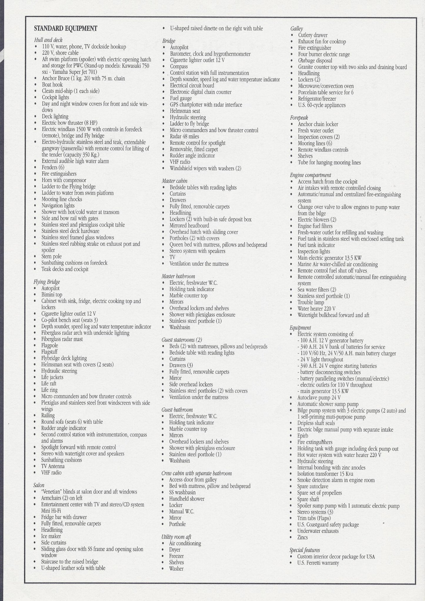 Ferretti 53 Specification Brochure