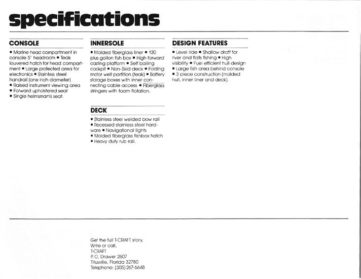 T Craft Gulfstream 21 Center Console Specification Brochure