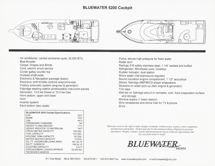 Bluewater 5200 Cockpit Specification Brochure