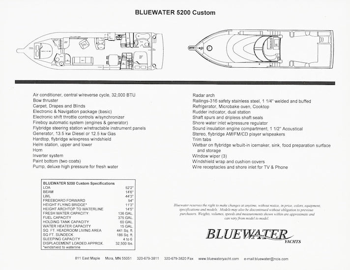 Bluewater 5200 Custom Specification Brochure