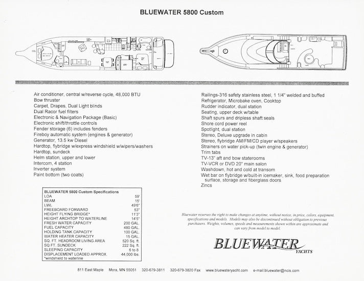 Bluewater 5800 Custom Specification Brochure