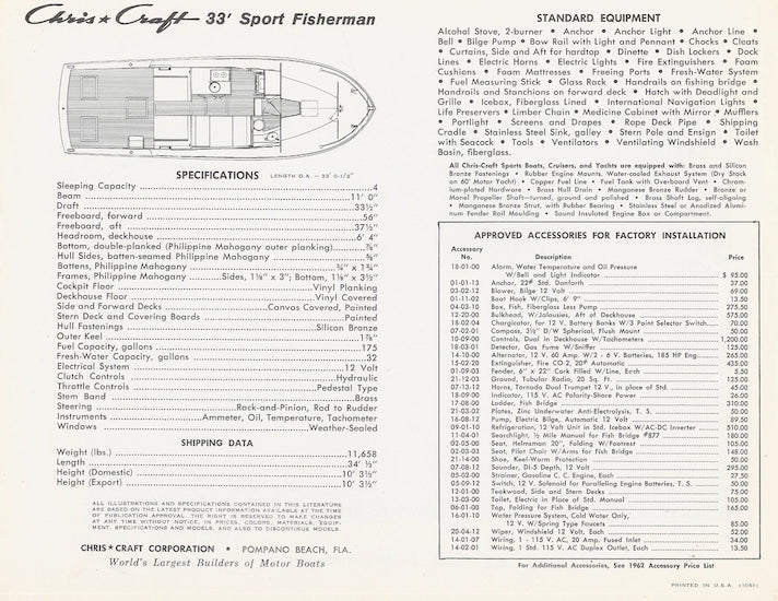 Chris Craft 33 Sport Fisherman Specification Brochure