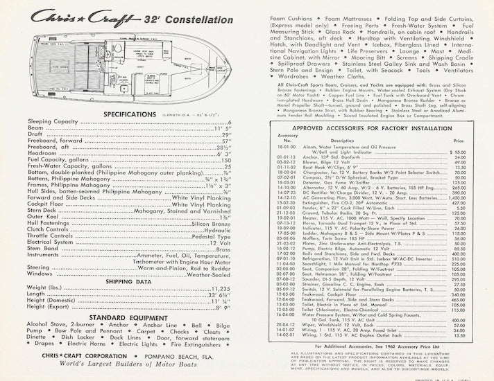 Chris Craft Constellation 32 Specification Brochure