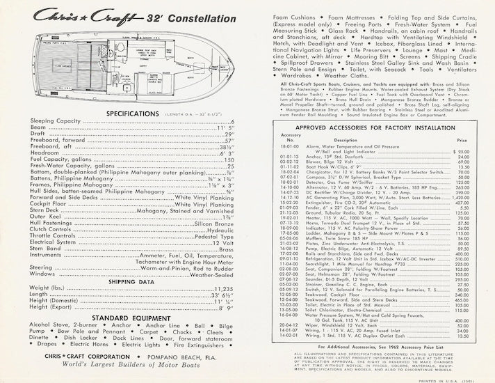 Chris Craft Constellation 32 Specifiction Brochure