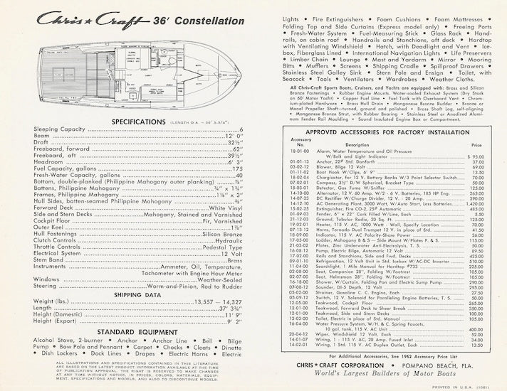 Chris Craft Constellation 36 Specification Brochure