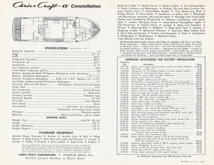 Chris Craft Constellation 45 Specification Brochure