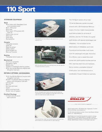 Boston Whaler 110 Sport Specification Brochure